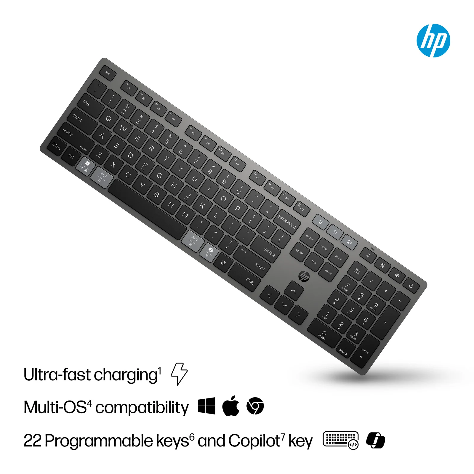 HP 725 Multi-Device Rechargeable Wireless Keyboard