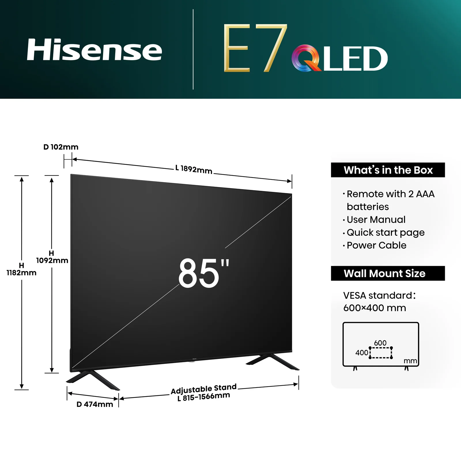 Hisense 85E7NQTUK 85" 4K Smart TV