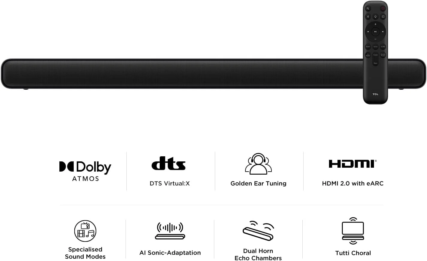 TCL S45H 2.0ch Pro A-i-O Deep Bass S/bar 2.0 Soundbar