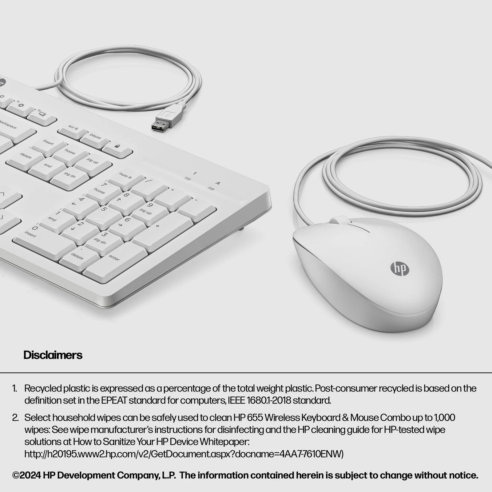 HP 225 Wired Mouse and Combo White Keyboard