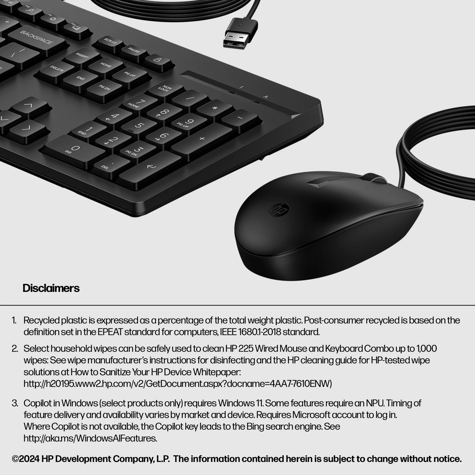 HP 225 Wired Mouse and Combo G2 Keyboard