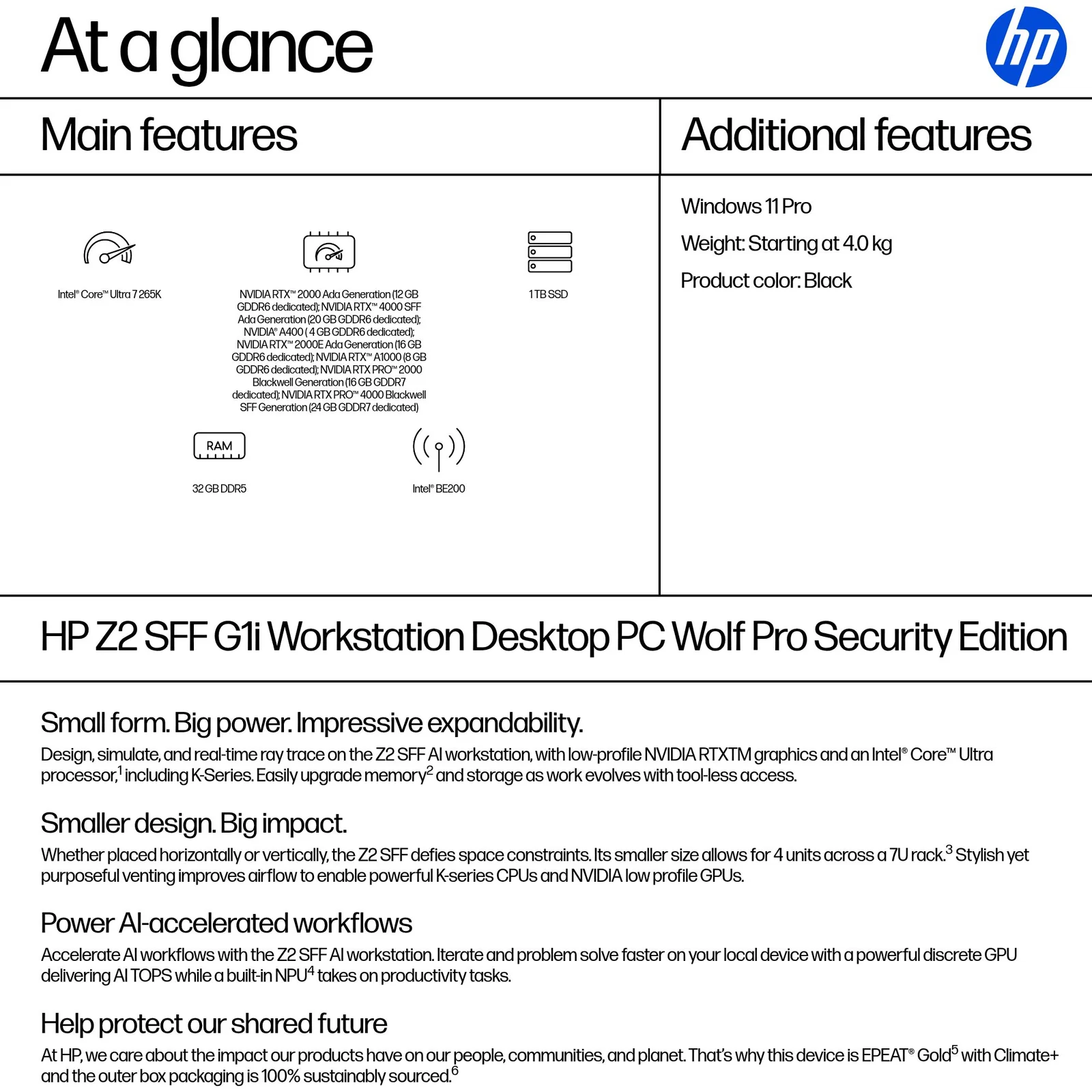HP Z2 SFF G1i Workstation Desktop PC Wolf Pro Security Edition, Intel Core Ultra 7 265K, 32GB RAM, 1TB SSD