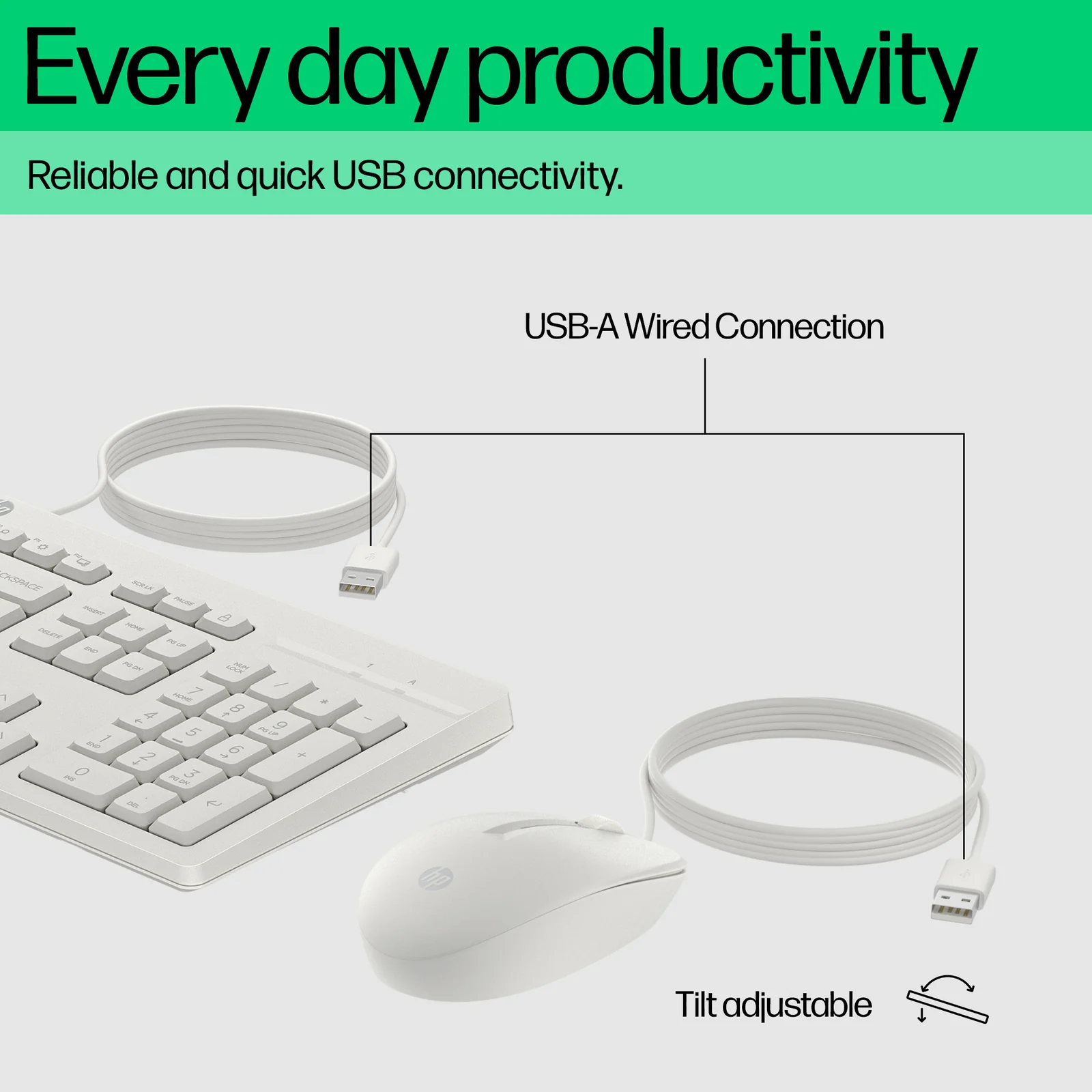 HP 225 Wired Mouse and Combo G2 Cashmere White Keyboard