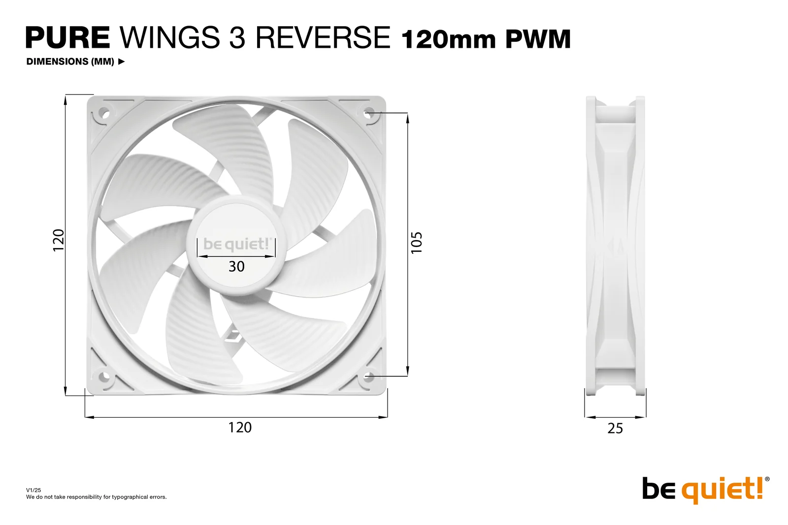 be quiet! Pure Wings 3 120mm | PWM Reverse White Triple-Pack
