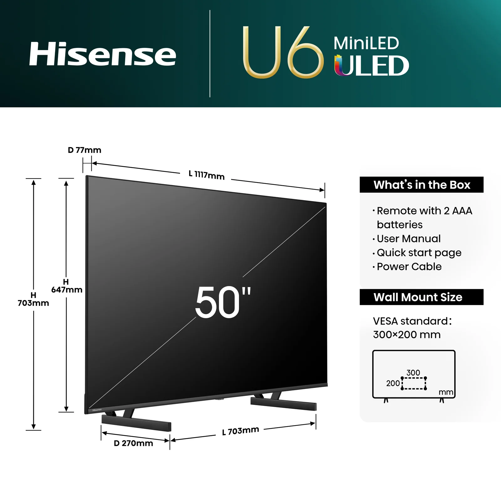 Hisense 50U6NQTUK 50" 4K Smart TV