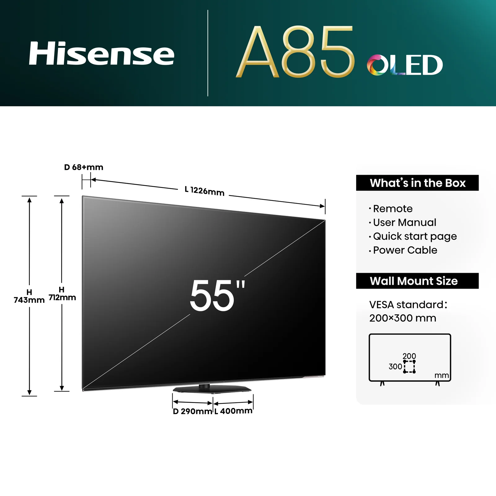 Hisense 55A85NTUK 55" OLED 4K Smart TV