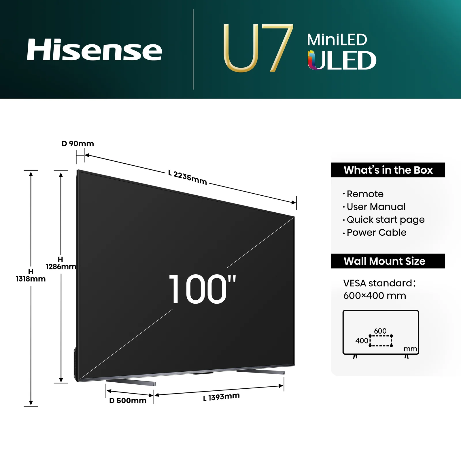 Hisense U7N 100U7NQTUK 100" 4K Smart TV