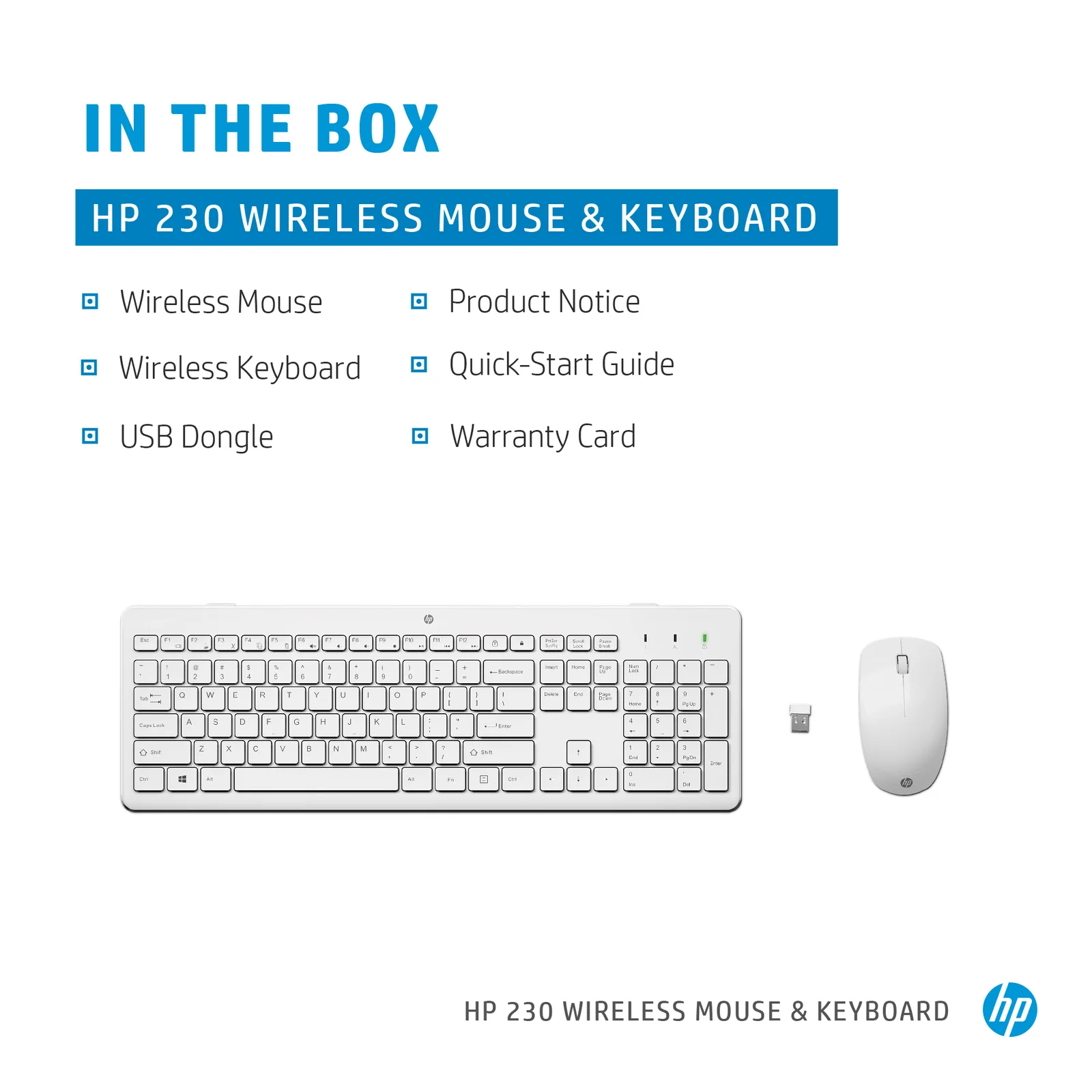 HP 230 Wireless Mouse and Combo White Keyboard