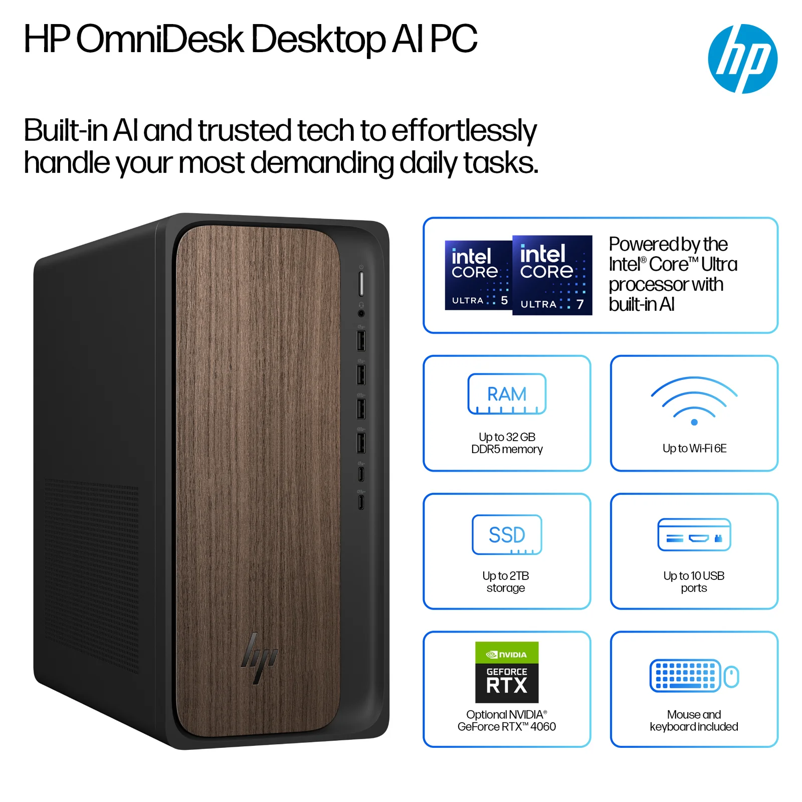 HP OmniDesk Desktop AI M03-0009na, Intel Core Ultra 7 265, 16GB RAM, 512GB SSD
