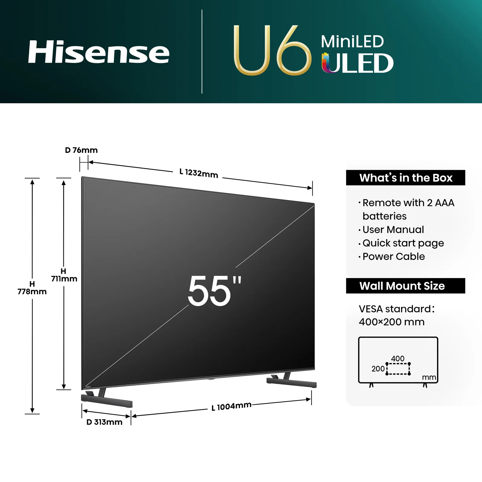 Hisense 55U6NQTUK 55" 4K Smart TV