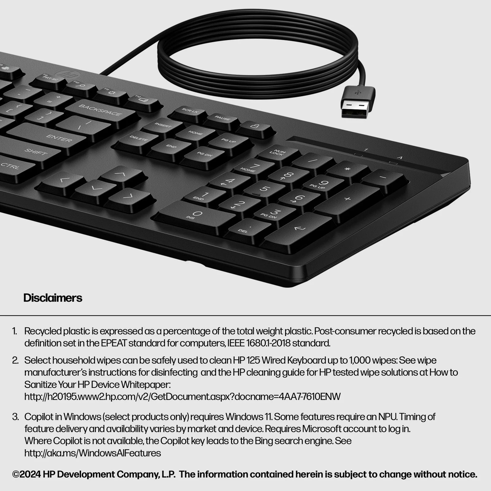 HP 125 G2 USB Wired Keyboard