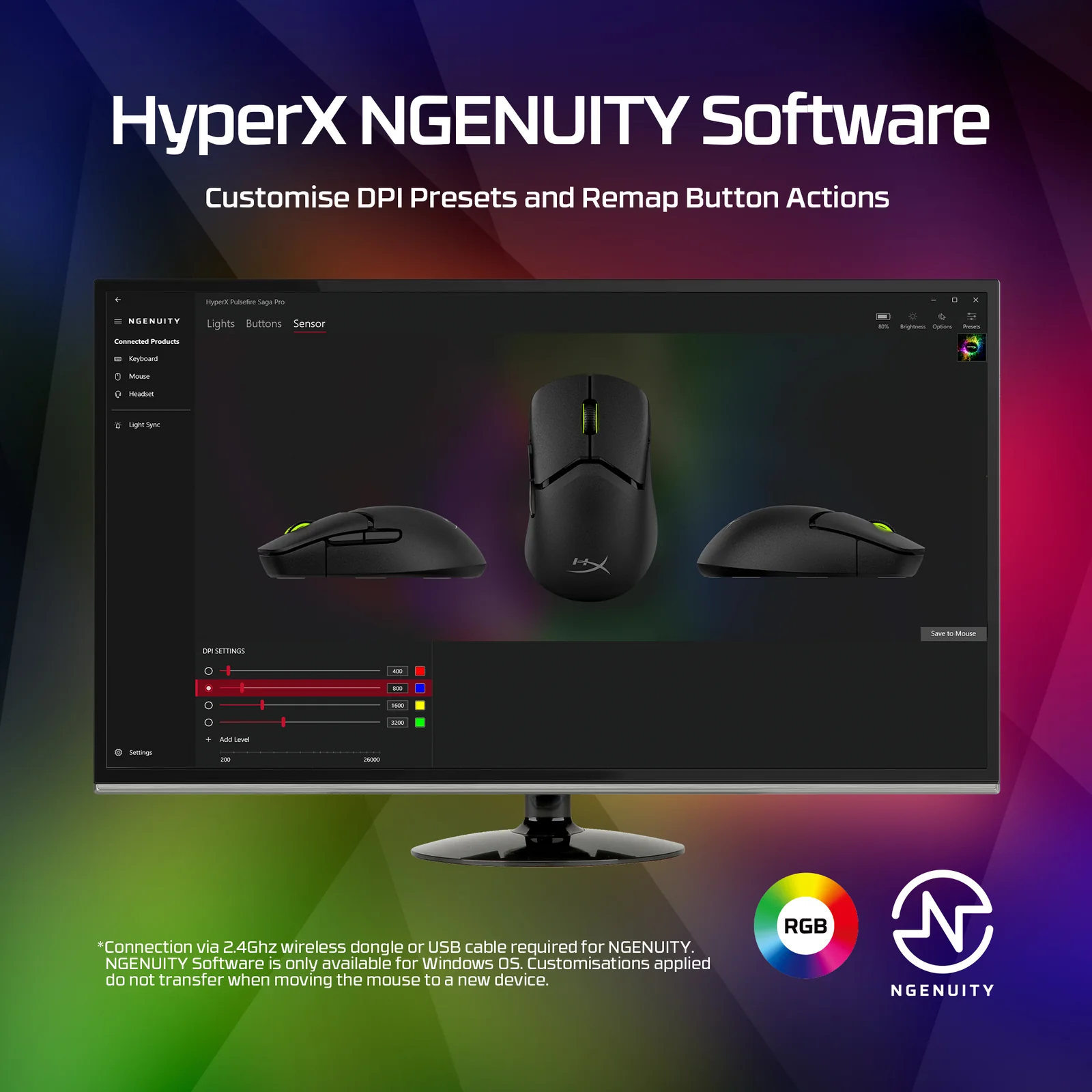 HyperX Pulsefire Saga Pro Wireless Gaming Mouse Black