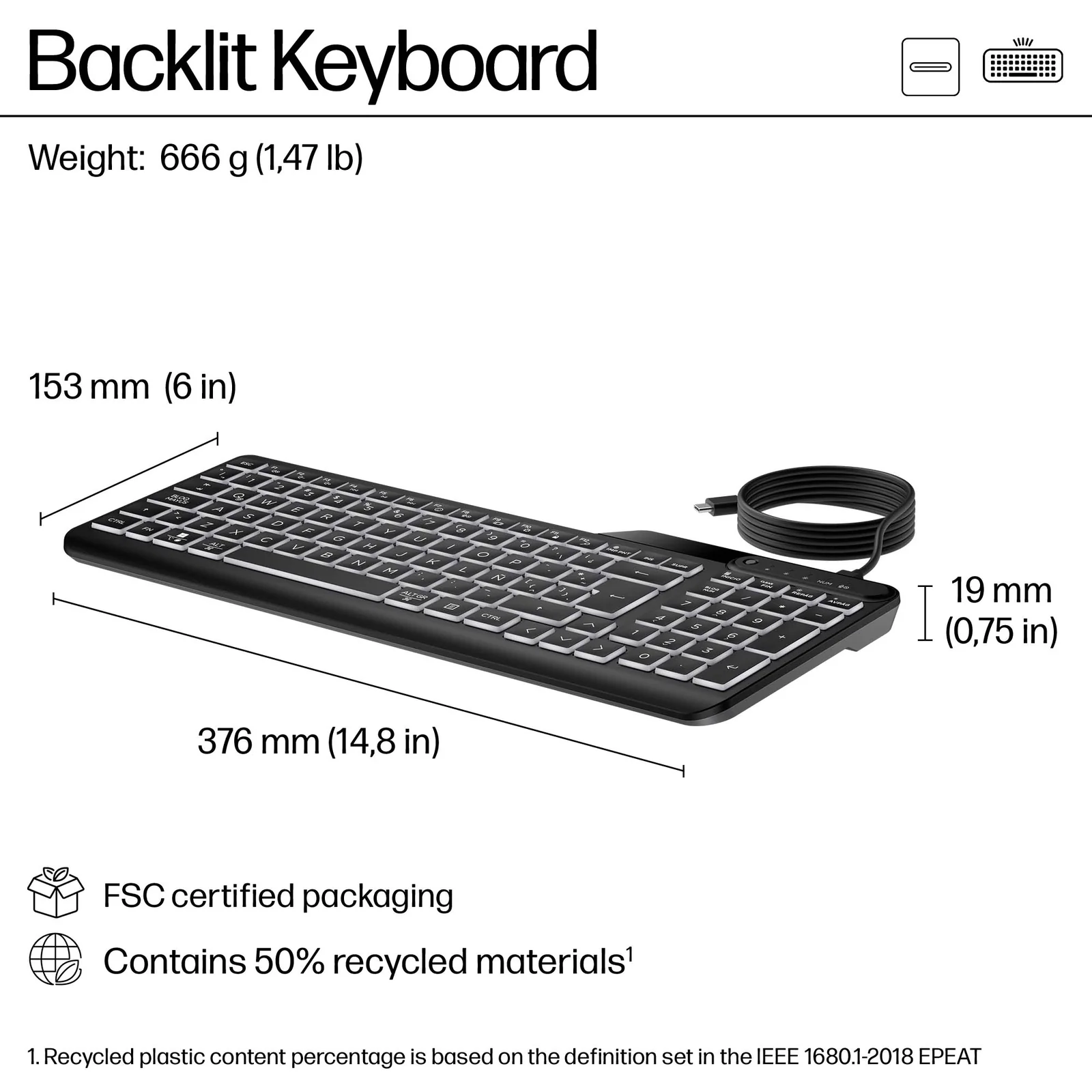 HP 400 Backlit Wired Keyboard