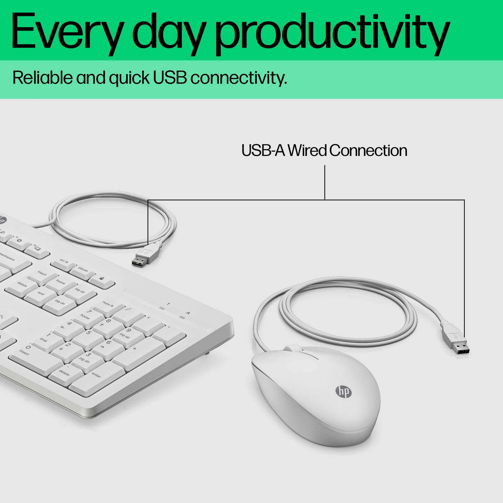 HP 225 Wired Mouse and Combo White Keyboard